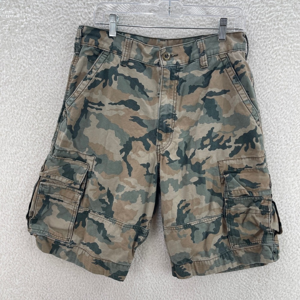 Levis Cargo Shorts Mens 30* Green Brown Camo Canvas 11" Military Utility Y2K